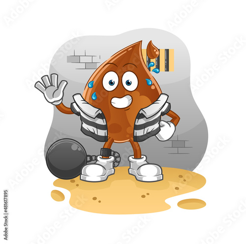 chocolate drop criminal in jail. cartoon character