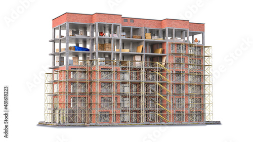 Building under construction on white background. 3d illustration