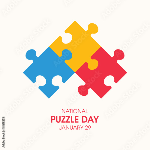 National Puzzle Day vector. Three jigsaw puzzle pieces icon vector. Puzzle Day Poster, January 29. Important day