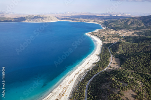 Aerial view shot salda lake of burdur