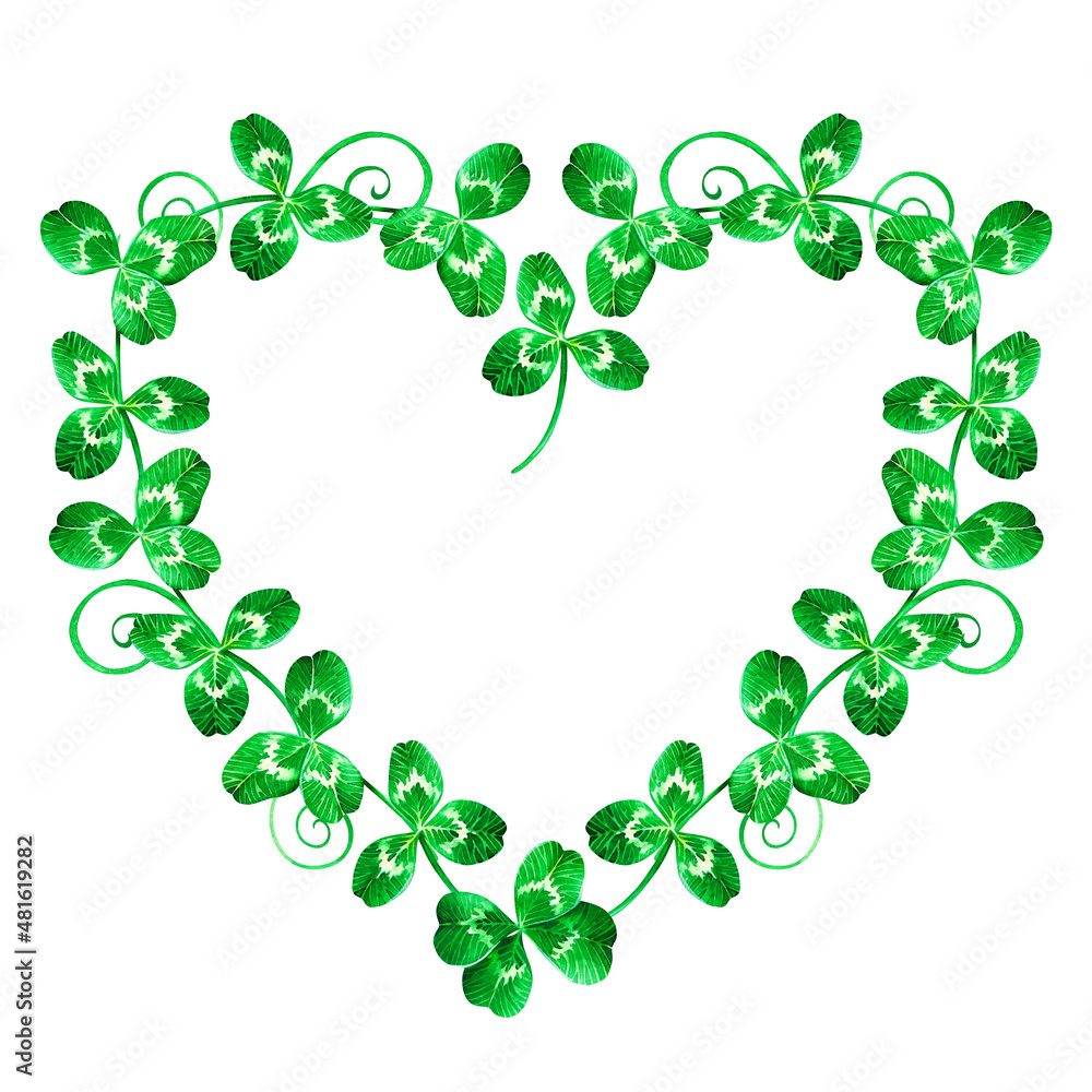 A heart made of clover. St. Patrick's Day. Watercolor illustration. Isolated on a white background. A heart made of clover. St. Patrick's Day. Watercolor illustration. Isolated on a white background.