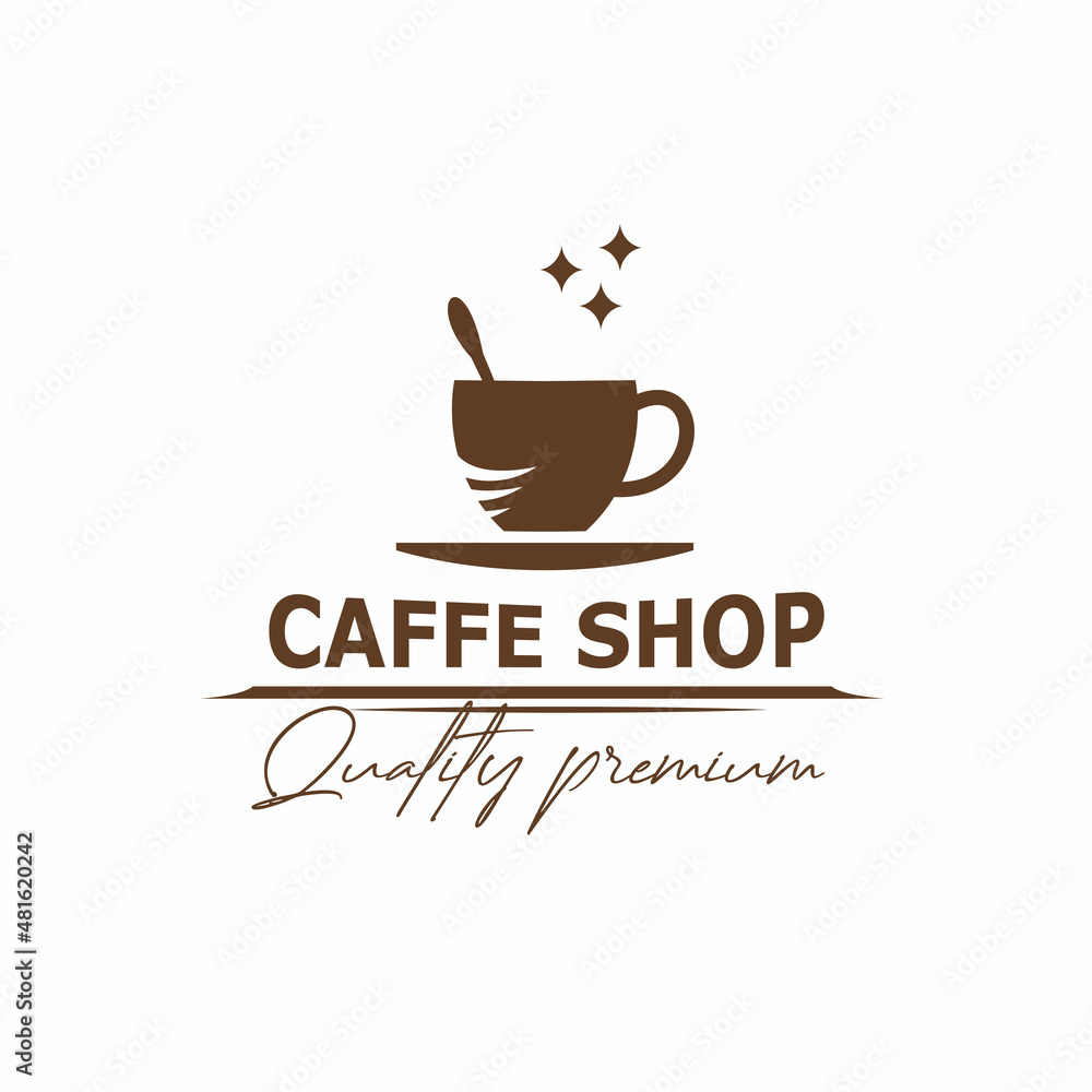 Obraz premium illustration logo vector graphic of drinking hot coffee cup and the small spoon. perfect for cafe shop or coffee house logo with the best premium quality coffee bean. caffeine