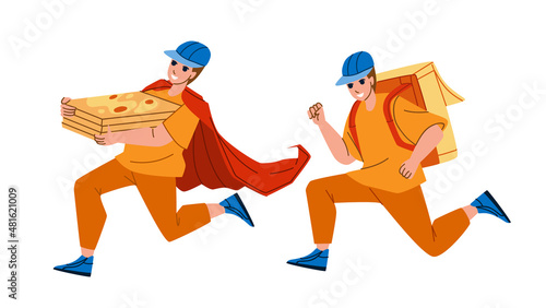 delivery man courier service. food box. fast order. deliver boy. package express person character web flat cartoon illustration