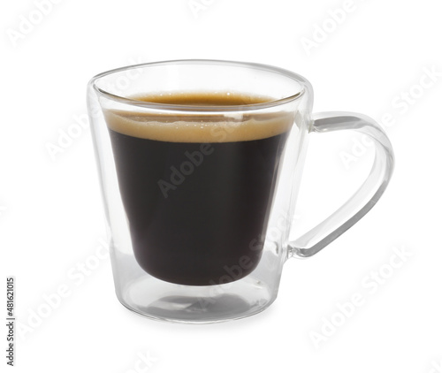 Glass cup of aromatic coffee isolated on white