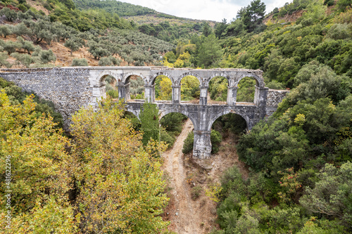 Ruins of ancient Pollio aqueduct bringe in Izmir Province. Turkey