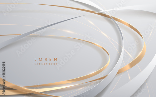 Abstract white and gold ribbons background