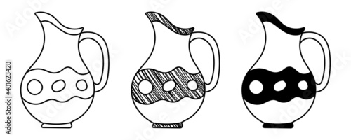 Set of hand drawn vector milk jugs in doodle cartoon style. Pancake day / Shrove Tuesday