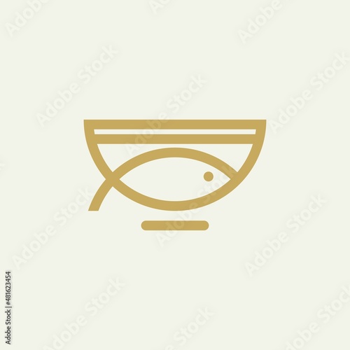 Poke bowl restaurant line outline logo design