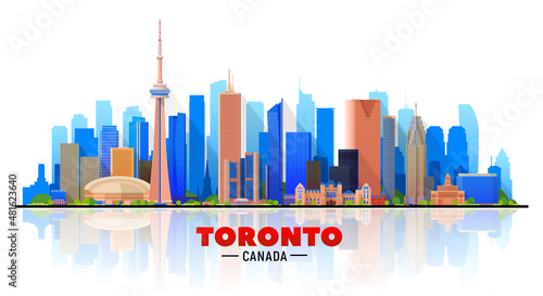 Toronto (Canada) city skyline vector background. Flat vector illustration. Business travel and tourism concept with modern buildings. Image for banner or web site.