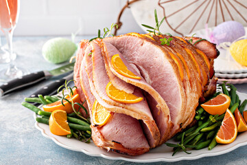 Traditional Easter ham with orange honey glaze