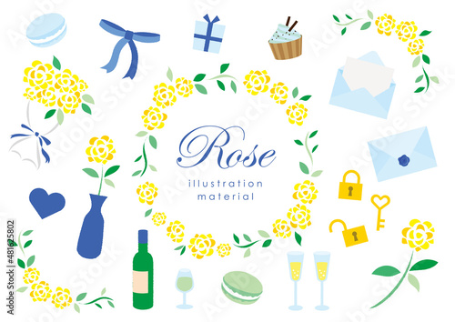 黄色い薔薇と小物のセット