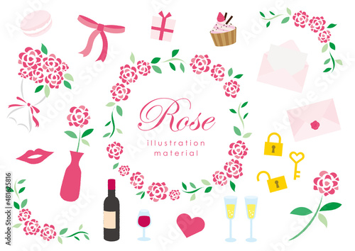 ピンクの薔薇と小物のセット