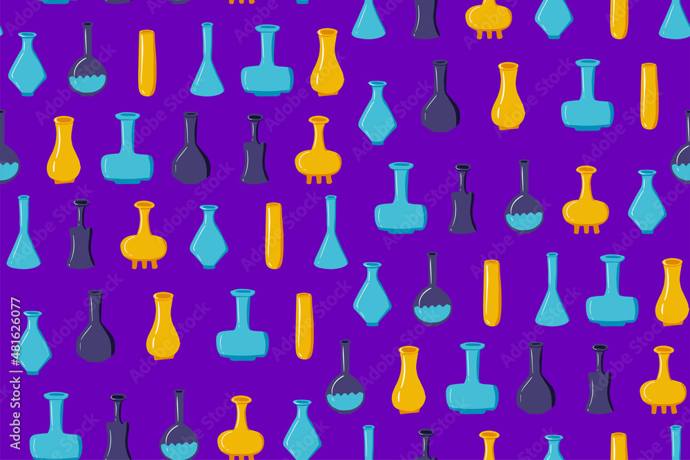 Seamless pattern of empty magic flasks of various shapes Seamless pattern of empty magic flasks of various shapes
