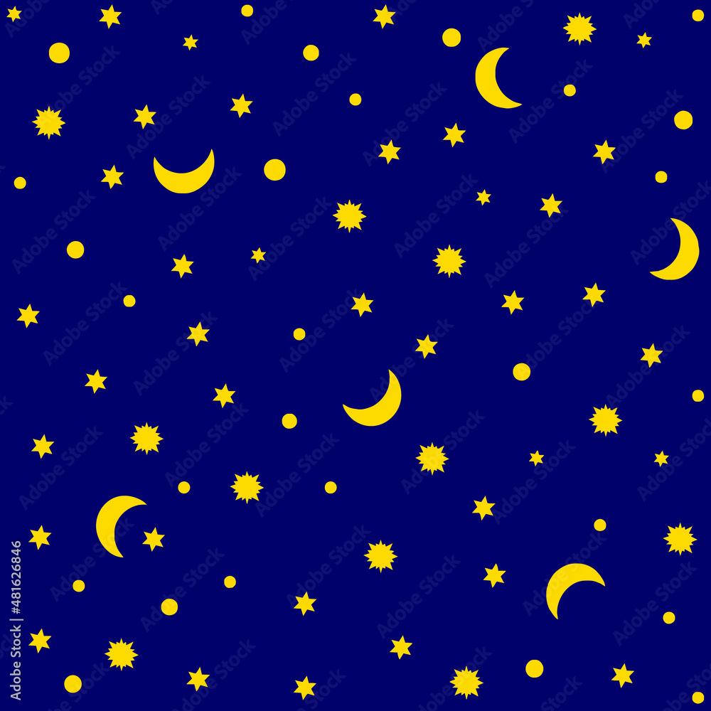 Star and Moon Seamless Pattern Blue