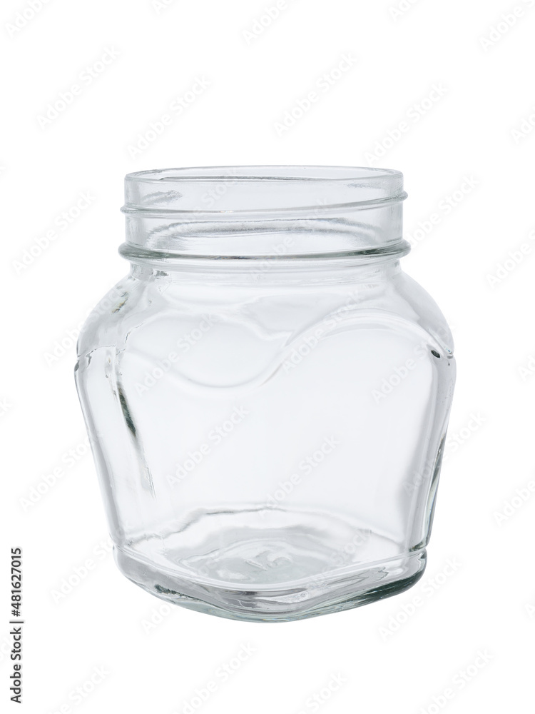 Empty glass jar for food and canned food. Without a lid, isolated on a white background