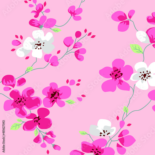 Seamless Pattern pink flowers background