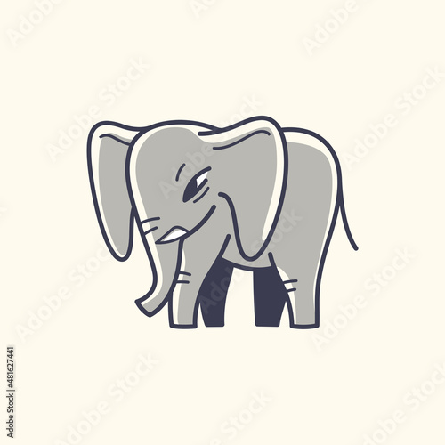 Vector logo design template - cartoon happy elephant. Contour vector illustration for logo, emblem, badge, insignia.