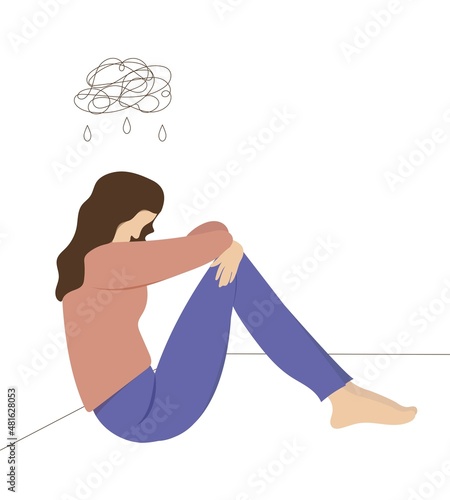 girl with mental health problems, anxiety, depression. girl sitting on the floor