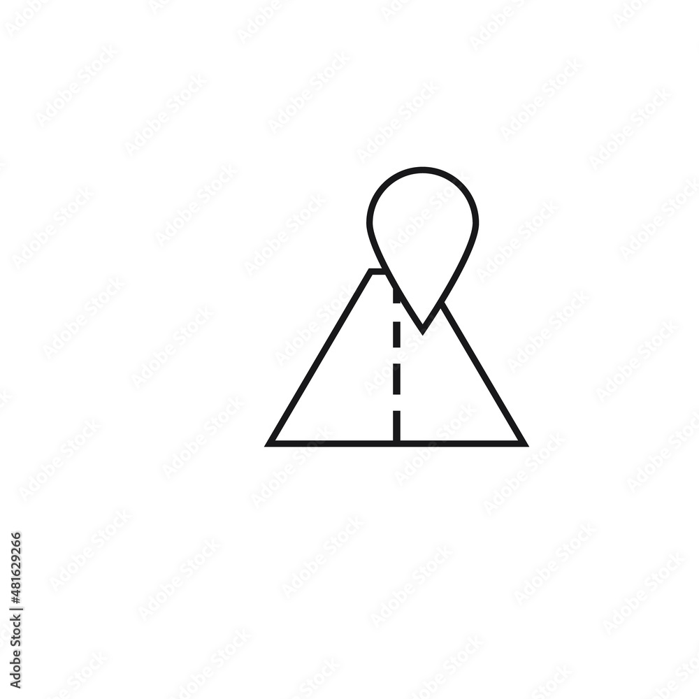 Outline monochrome symbol drawn in flat style with thin line. Editable stroke. Line icon of gps sign next to automobile road Outline monochrome symbol drawn in flat style with thin line. Editable stroke. Line icon of gps sign next to automobile road