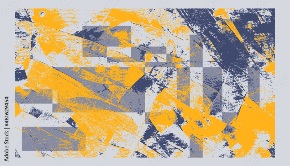 Vector texture, irregular strokes on canvas. Yellow and blue oil, acrylic paint