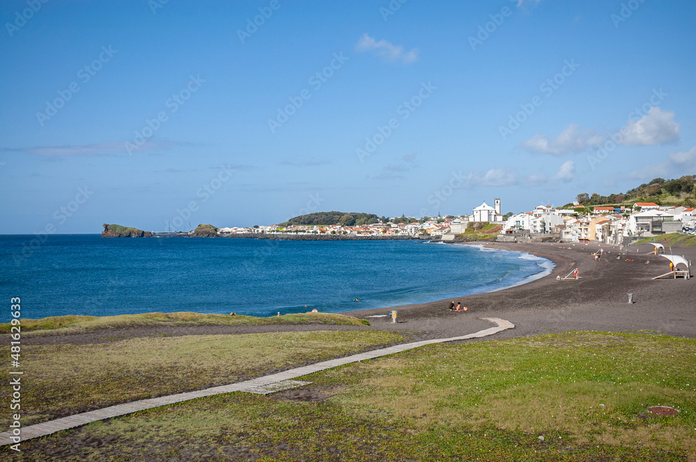 View of The Milicias beach (Praia das Milicias) and Atlantic Ocean, Ponta Delgada, Sao Miguel island, Azores, Portugal