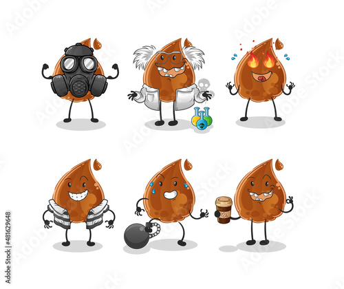chocolate drop villain group character. cartoon mascot vector
