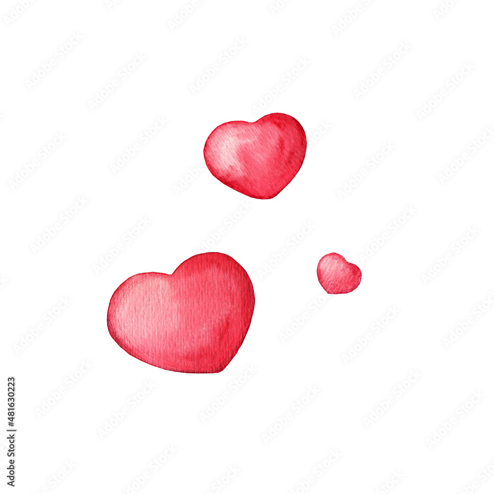 Watercolor heart isolated on white background. Illustration for Valentine's Day use for scrapbooking, card, postcard
