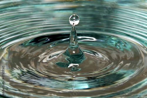 Water drop splash closeup - droplet suspended