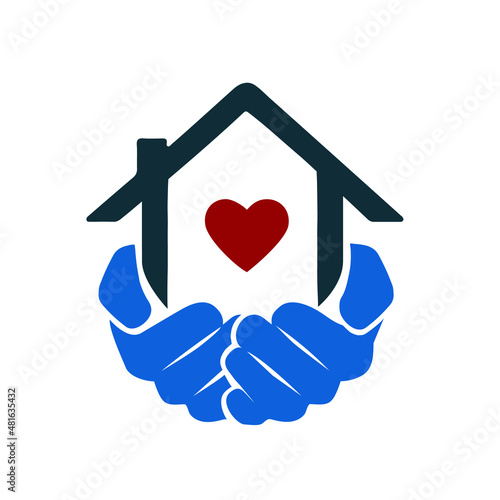 Hands holding house with heart icon vector

