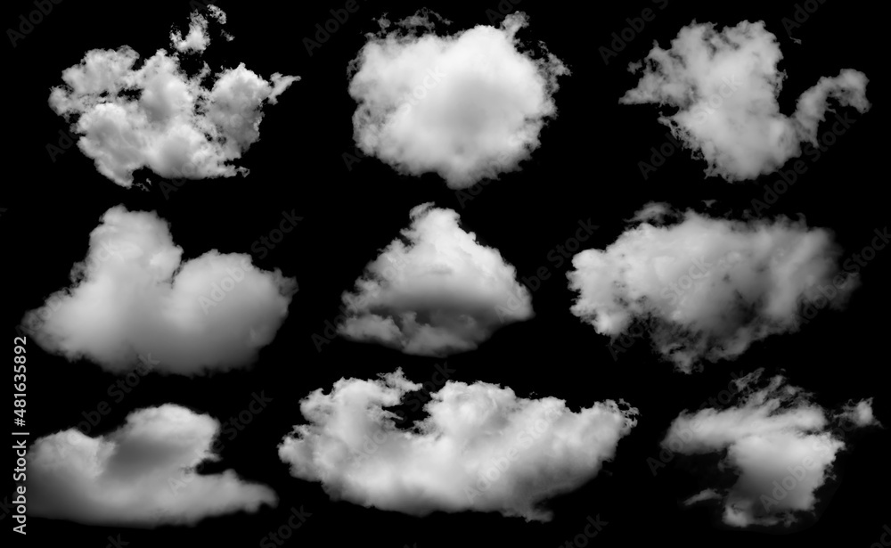 White clouds set isolated on black background White clouds set isolated on black background