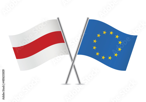 Belarus opposition and European Union flags. Belarusian opposition and EU flags, isolated on white background. Vector illustration. Free Download Belarus opposition and European Union flags. Belarusian opposition and EU flags, isolated on white background. Vector illustration. - GFXLoad
