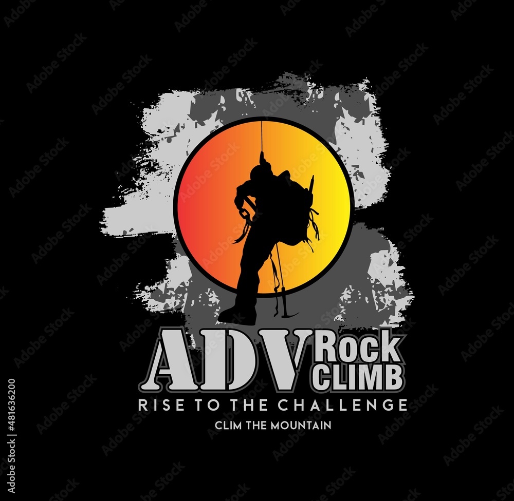 climbing illustration, outdoor adventure . Vector graphic for t shirt and other uses.never give up. 