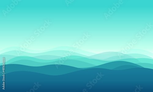 Ocean in deep indigo in daylight. Feeling calm, cool, relaxing nature background. Blue ocean with waves vector. Landscape of blue sky and sea. © SATYATEJA
