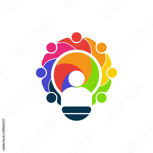simple light bulb with people vector logo