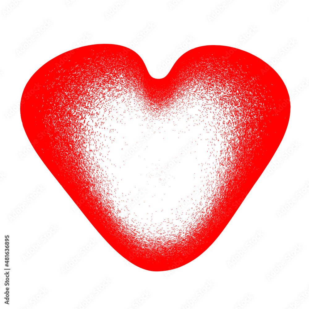 Sprayed red line in heart form .Graffiti art design . Noise dispersion logo . Spray effect .Grunge texture . Distressed element .vector 