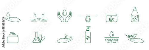 cosmetic icon set, cream, natural eco-friendly handmade products, organic cosmetics, animal tested, natural icons isolated on a white background. Vector icons 