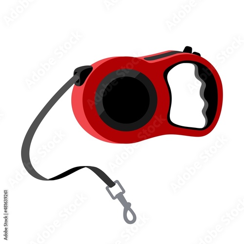 Red retractable leash for dog, stylized object on white background