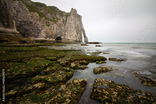 Etretat, France, Normandy. View of the white cliffs from the beach