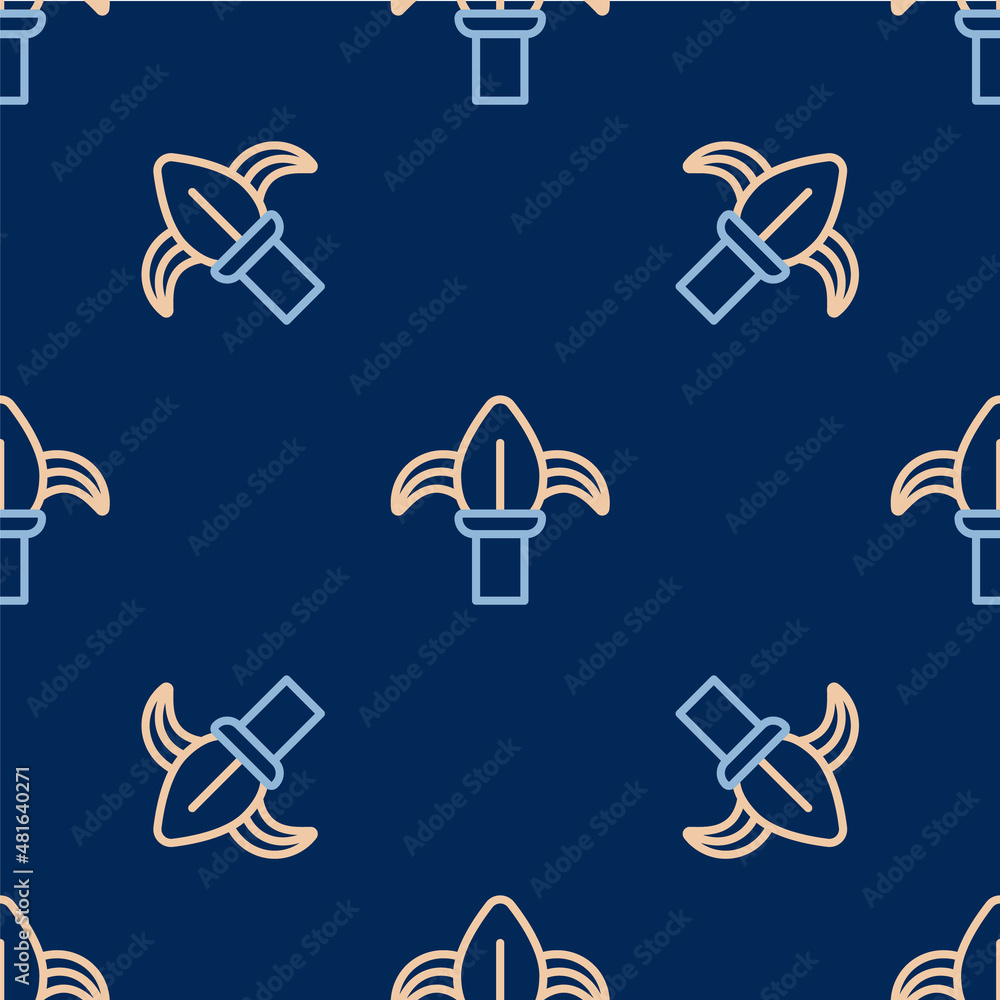 Line Classic iron fence with metal pillars icon isolated seamless pattern on blue background. Ancient wrought iron fence. Vector Line Classic iron fence with metal pillars icon isolated seamless pattern on blue background. Ancient wrought iron fence. Vector