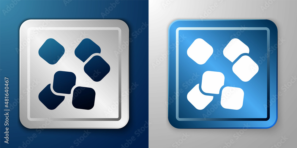 White Sugar cubes icon isolated on blue and grey background. Sweet, nutritious, tasty. Refined sugar. Silver and blue square button. Vector White Sugar cubes icon isolated on blue and grey background. Sweet, nutritious, tasty. Refined sugar. Silver and blue square button. Vector