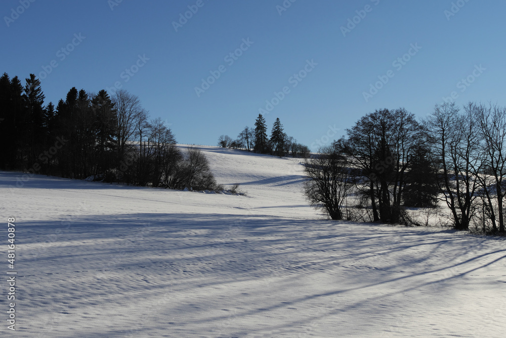 Winterlandschaft bei der Orschaft Hellengerst im Allgäu.