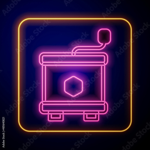 Glowing neon Honey extractor icon isolated on black background. Mechanical device for honey extraction from honeycombs. Vector