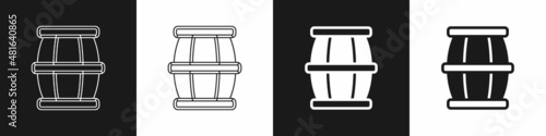 Set Wooden barrel with honey icon isolated on black and white background. Vector