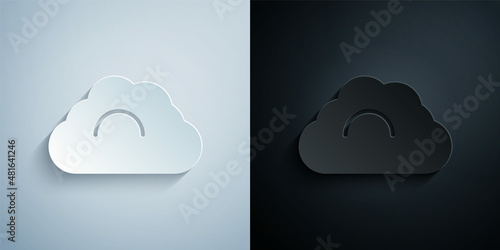 Paper cut Cloudy weather icon isolated on grey and black background. Paper art style. Vector