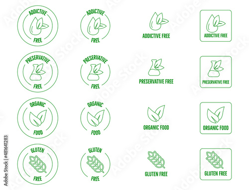addictive free, preservative-free, gluten-free, organic food icon set vector illustration 