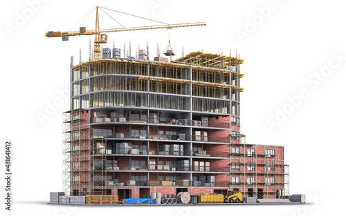 Fototapeta Naklejka Na Ścianę i Meble -  Building under construction on white background. 3d illustration