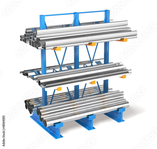 Rack with metal pipes. Vector illustration.