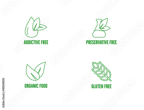 addictive free, preservative-free, organic food, gluten-free icon vector illustrations 