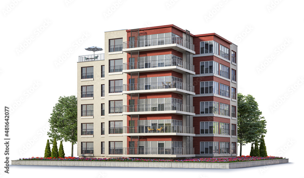 Modern residential building at the white background. 3d illustration Modern residential building at the white background. 3d illustration