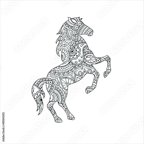 Horse. Mandala Coloring page Sketch for anti-stress adult coloring book in zen-tangle style. Vector illustration for coloring page. © SR CREATION